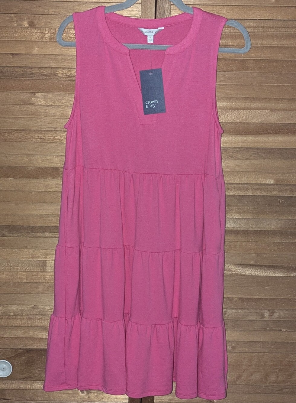 crown & ivy Bright Pink Tiered Sleeveless Dress NWT